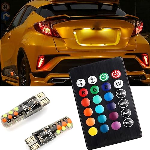 Miniatura 6 de OtpOutopa Luz LED T10 RGB de ancho de bombilla con control remoto W5W 194 168 2825 luz estroboscópica de 16 colores COB cuña para el interior del
