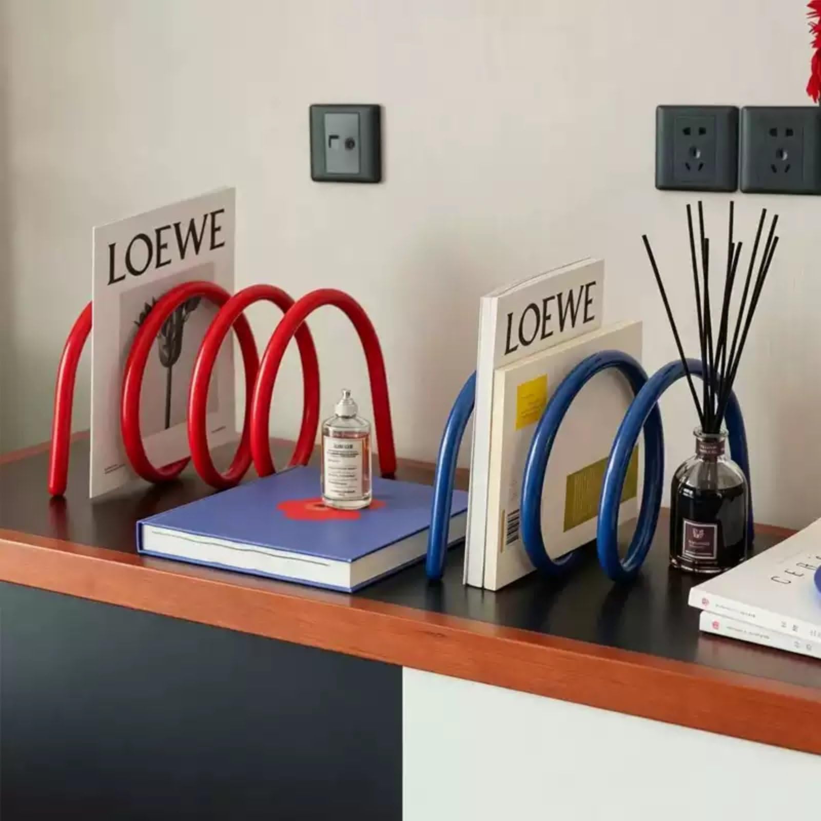 rockible Rotierender Buchständer Bücherhalter Buchstütze Spiral Kompakt Hält Hefte Und Bücher Getrennt für Aufgeräumte Arbeitsfläche für Büro Tisch Wohnzimmer Leseecke, Blau