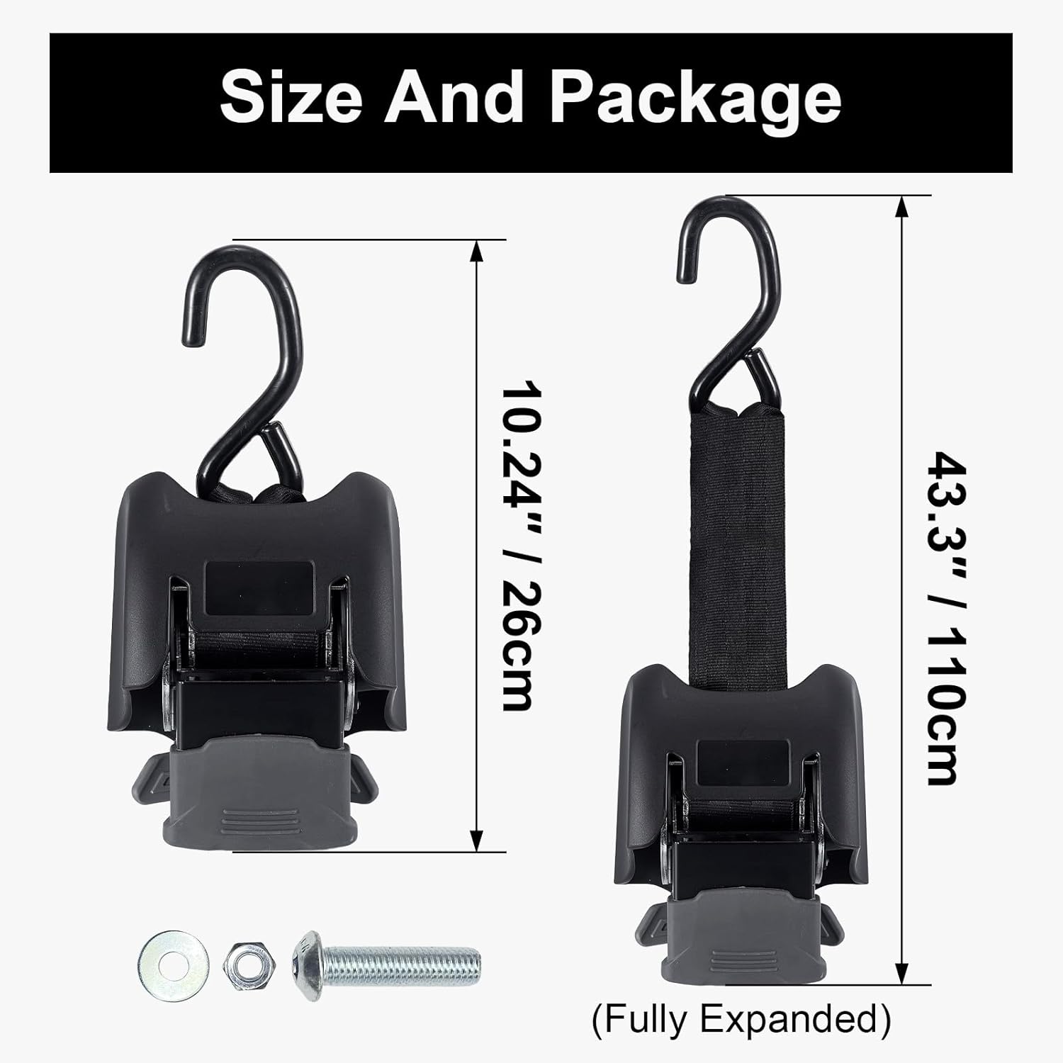 Bolt-On Boat Transom Tie Down Straps to Trailer Heavy Duty Retractable Ratchet Straps, 2x43-Inch, 2500lbs Break Strength for Water, 2Pack