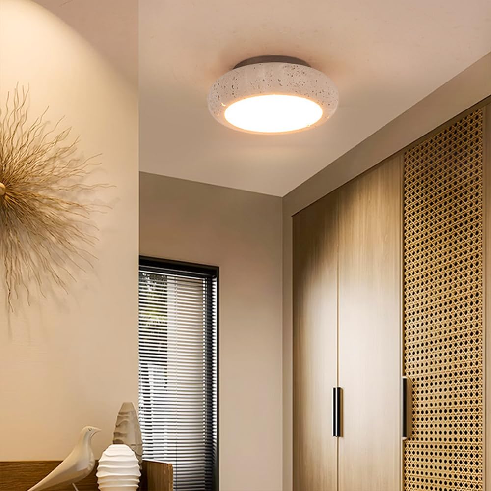 Sufitowa Led Do Korytarza, Żółta, Trawertynowa, 18 W, Oprawa Sufitowa Z Litego Drewna, Półpłaska, Do Montażu Na Werandzie I Alejce/3 Tryby Kolorów