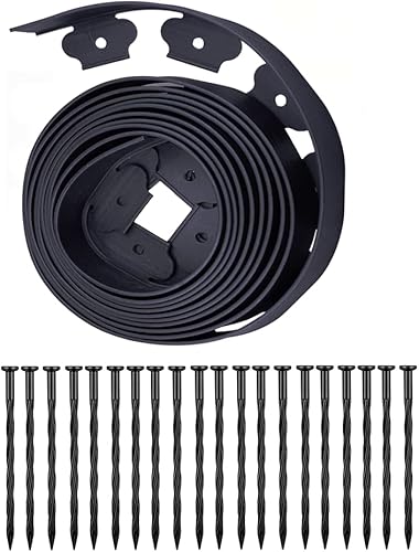 Kits de bordes de jardín sin excavación de 20 pies con 20 picos, borde de plástico de alta resistencia de 2 pulgadas para paisajismo, jardines de