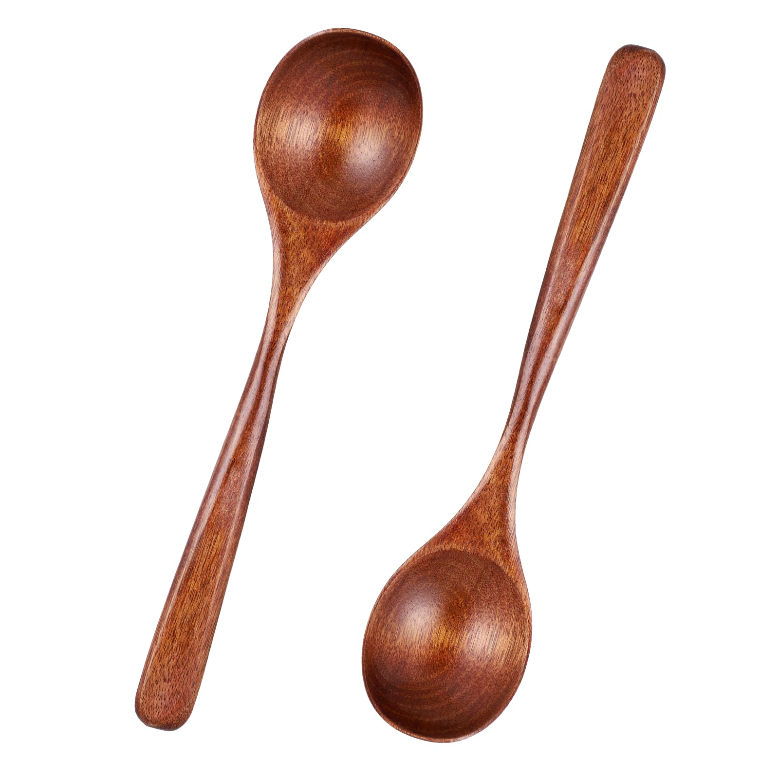 Thinp 2 Pcs Wooden Spoons for Eating, 7 Inch Wood Soup Spoons Long Handle Wood Teaspoons Woods Table Spoon for Cooking Wooden Serving Spoon for Tea Coffee Honey Desserts Cereal