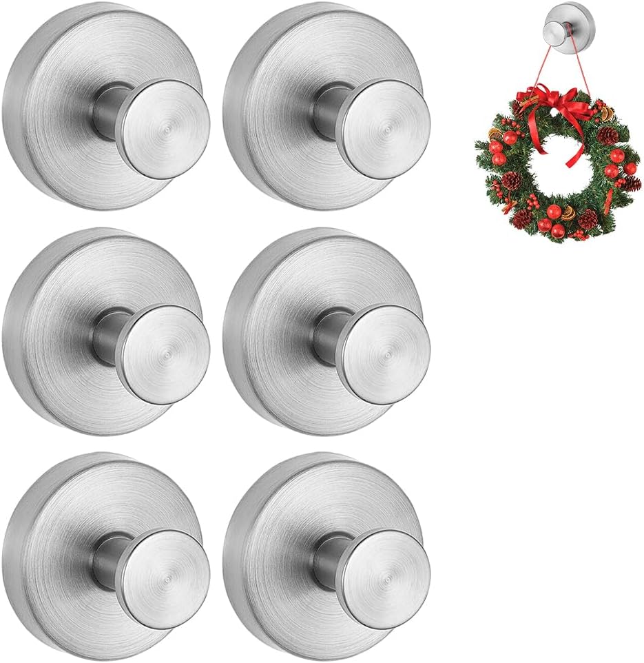 AprYew Suction Cup Hooks for Shower, 2026 Upgraded Wreath Hangers for Front Doors, No-Drill Suction Cup Hooks for Door Wreaths, SuctionCup Hook for Bathroom Hanging Towels Holder (6, Grey)