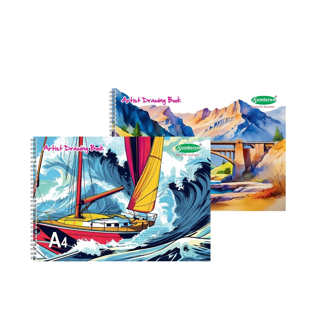 Sundaram Spiral Bound (Wiro) Drawing Book, A4 Size | 100 Pages (50 Sheets) | 29.5 x 21 cm | Pack of 2 (Cover Page Design May Vary)