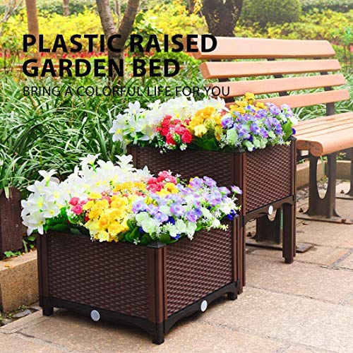 Vivohome Indoor Or Outdoor Plastic Raised Garden Bed Brown Set Of 2 With Heavy Duty Steel Garden Cart #TOP3