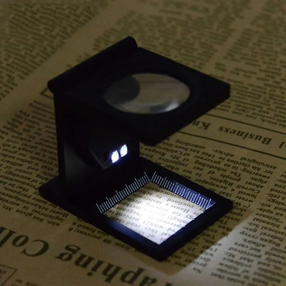 Microscopio de observación de 8 aumentos de iluminación, plegable, lupa de lino, probador de tela, lupa con 2 luces LED
