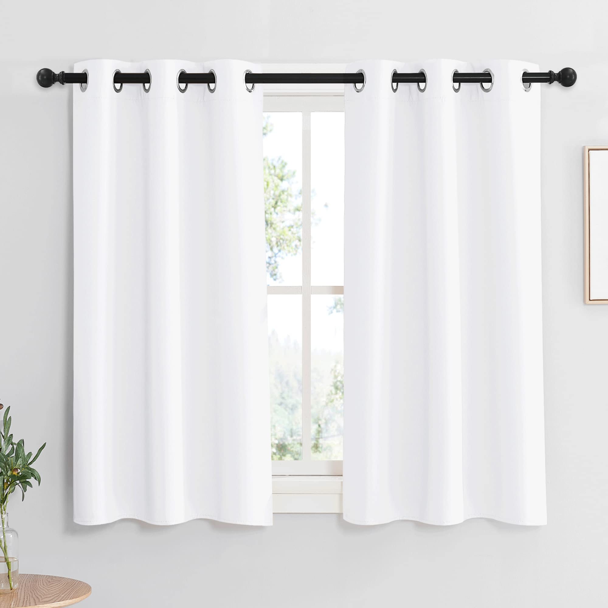 RYB HOME White Living Room Curtains 45 inch Length, Room Darkening