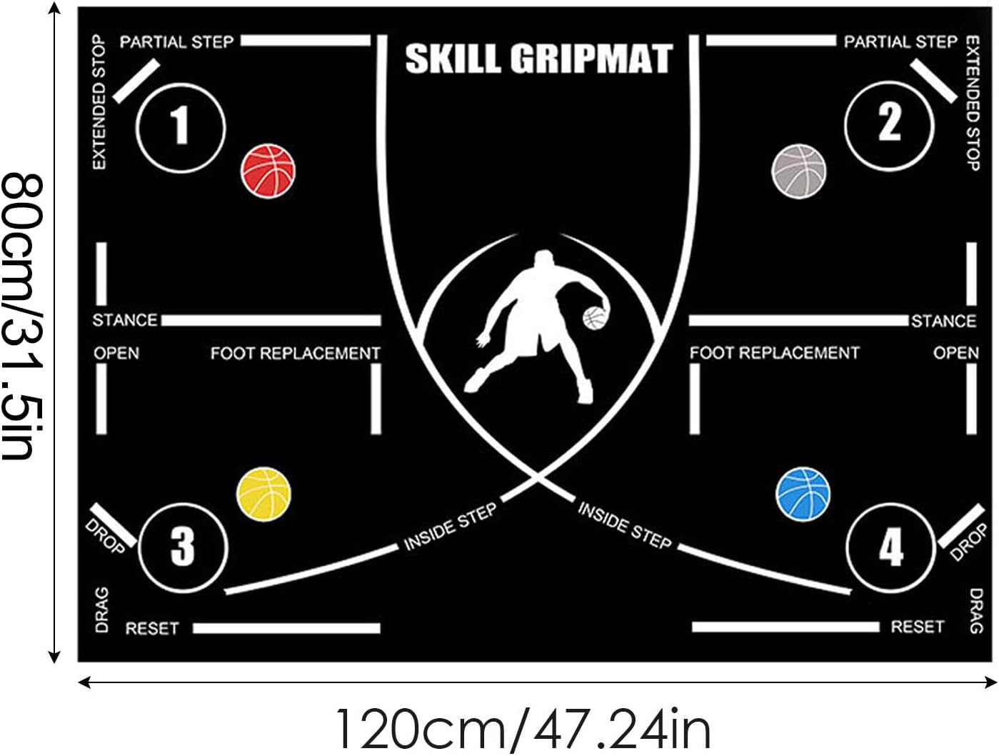 Basketball Training Mat, 120x80cm Portable Footstep System, Mat with Non Slip Silent Utility, Aid with Children Adult Purpose, Sport Gear, Reliable Speed Improvement Equipment for Gym Court Practice