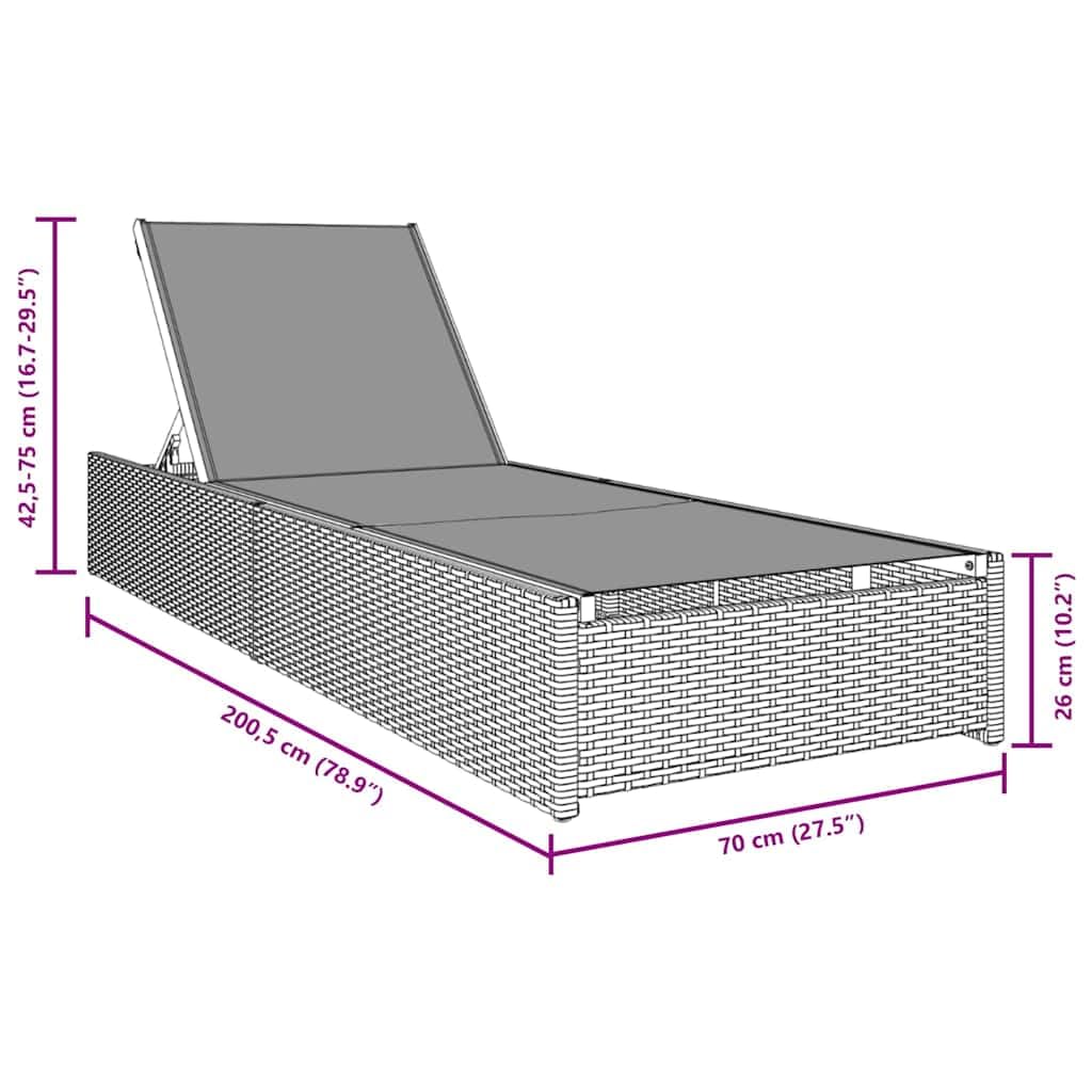 Leżak do opalania, beżowy polirattan, 200,5 x 70 x 75 cm, z regulowanym oparciem, leżak ogrodowy, relaksacyjny na balkon, taras, basen, do użytku na zewnątrz