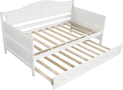 Miniatura 4 de Merax Sofá cama de madera clásica blanca con sofá cama nido para dormitorio sala de estar no necesita somier tamaño individual