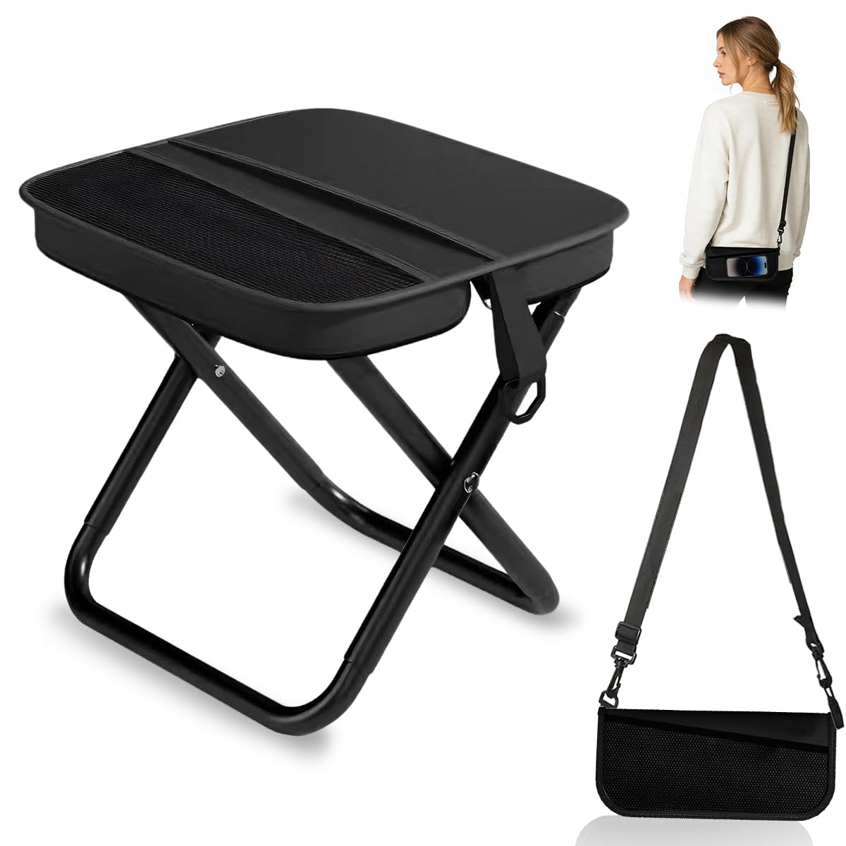 Sgabello Pieghevole Portatile, Sedia Pieghevole Campeggio con Cinghia e Borsa, Sgabello Pieghevole Portatile, Leggero Sgabello da Pesca per Campeggio, Viaggi, Escursionismo e Attività All'aperto