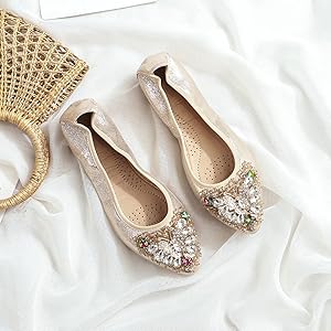 Bailarinas Plegables Calzado Mujer Punta Fina Zapatos Planos De Ballet Para Mujer MACHSWON - Brillantes, Cómodos Y Plegables Con Lazo Elegante Balerinas Punta Puntiaguda Lazo Zapatos Mujer Comodos Vestir