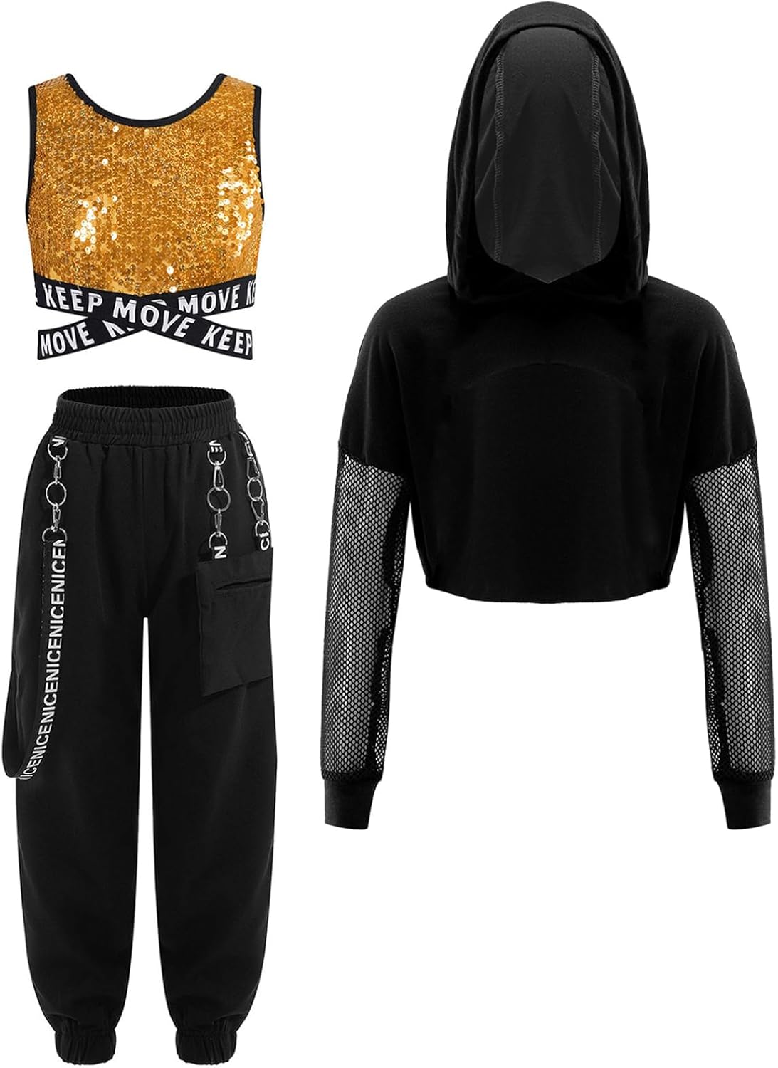 YiZYiF Girls' Jazz Street Dance Outfits Hip Hop Clothes Hoodie Tank Tops and Sweatpants Activewear Set