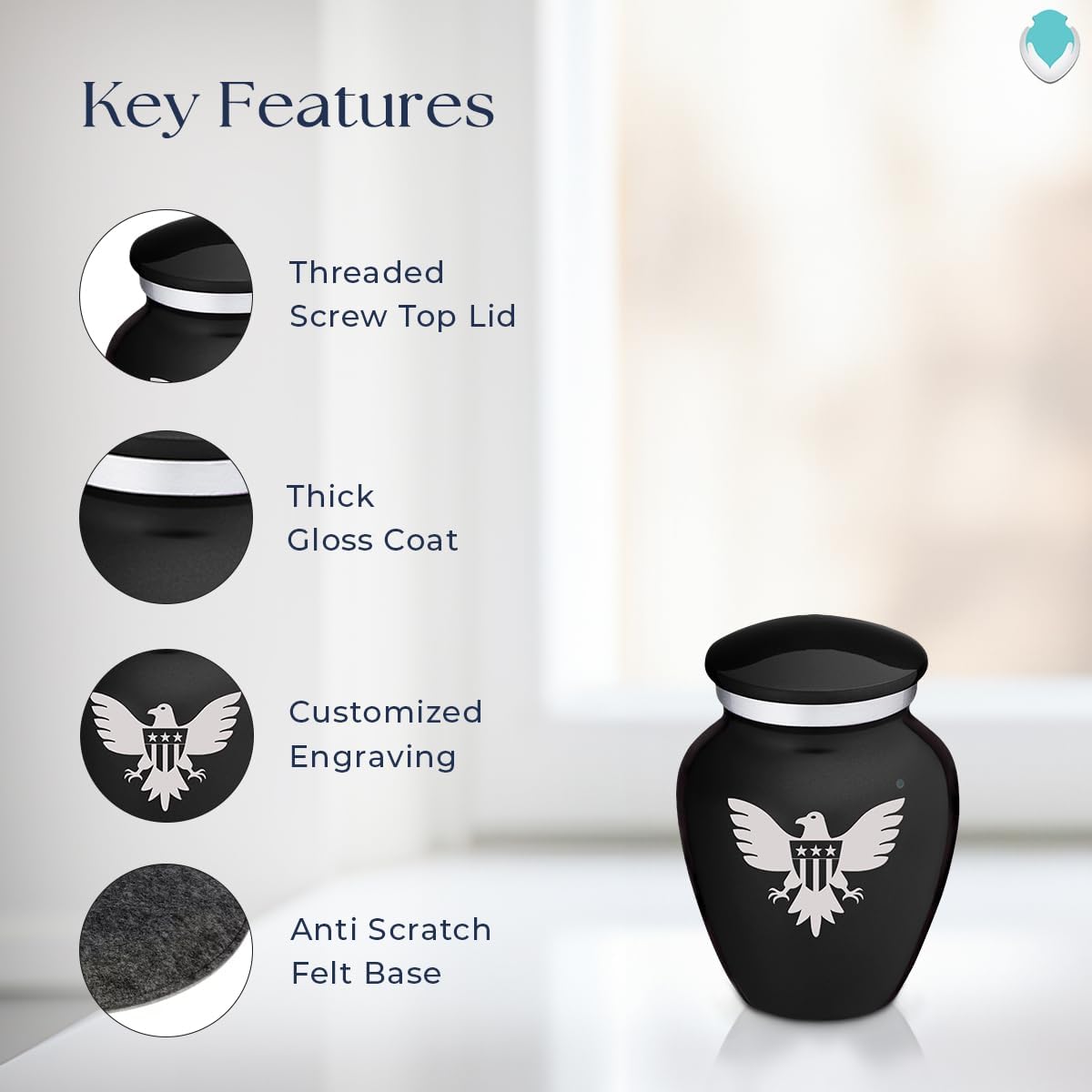Geturns Embrace Keepsake Personalized American Glory Cremation Urns for Human Ashes I Black Funeral Urn for Men and Women with Double Side Engraving I 3.5 lbs