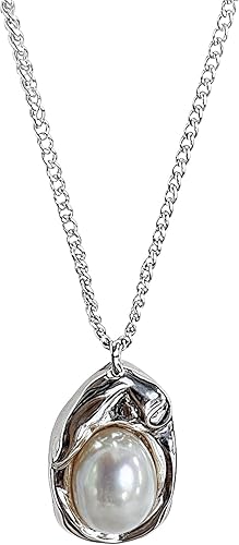 Miniatura 8 de Collares con colgante de perlas naturales de agua dulce para mujer, chapado en oro de 18 quilates con cadena ajustable (17.7 + 2.76 pulgadas),