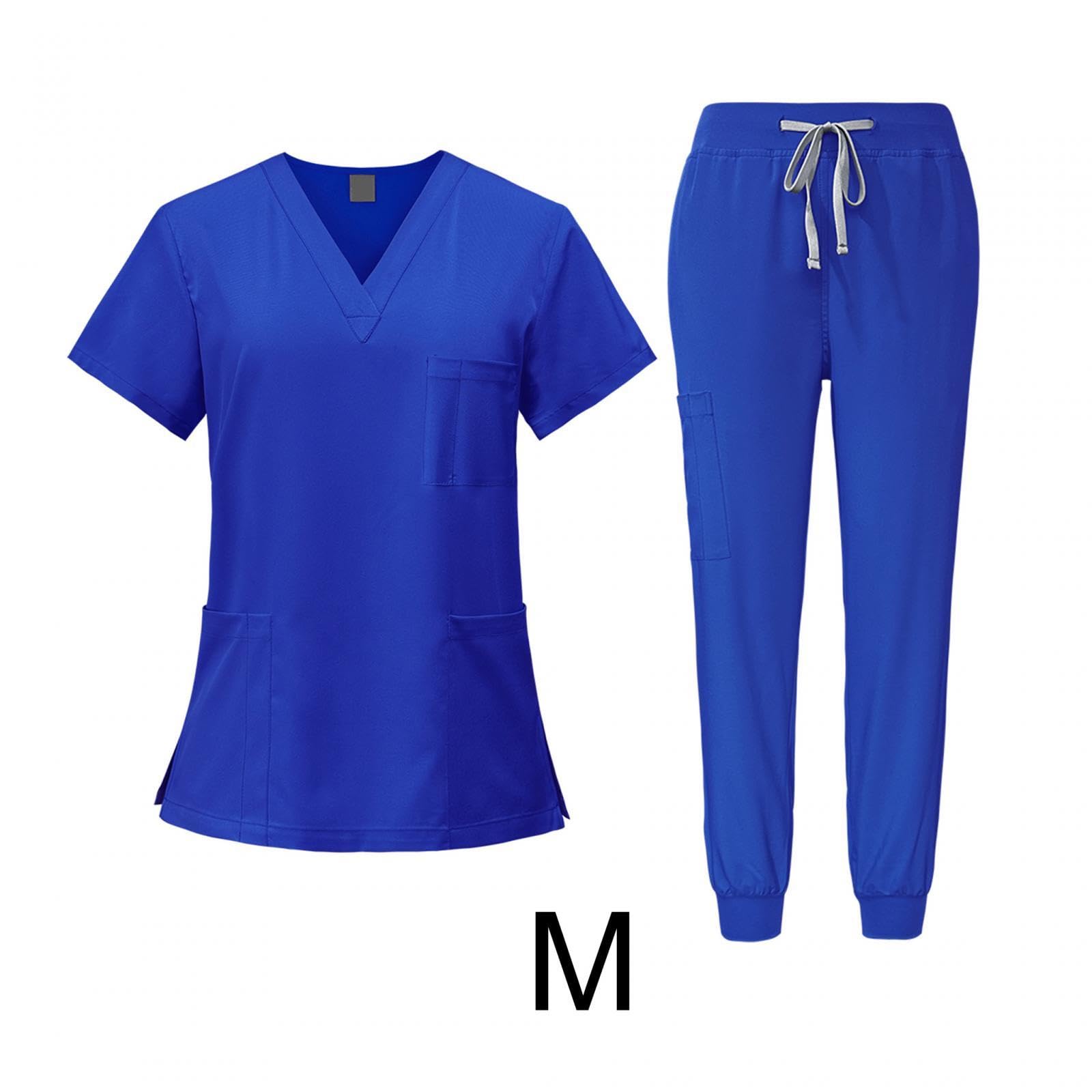 TISHITA Set di 2 Divise Mediche Da Donna Geuniform: Casacca a Maniche Corte, Pantaloni Da Jogging con Elastico in Vita, Pratiche Tasche, Leggere, Ideali per O