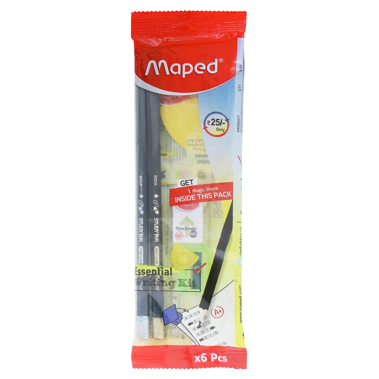 MAPED Essential Writing Kit-Pack Of 20|2 Grey Pencils, 1Magic Stone, 1 Longtip Sharpener, 1 Eraser, 1 Scale| Birthday Return Gift|Writing Kit For Students|Stationery Kit|Gift Set For Kid And Students — Amazon image 2
