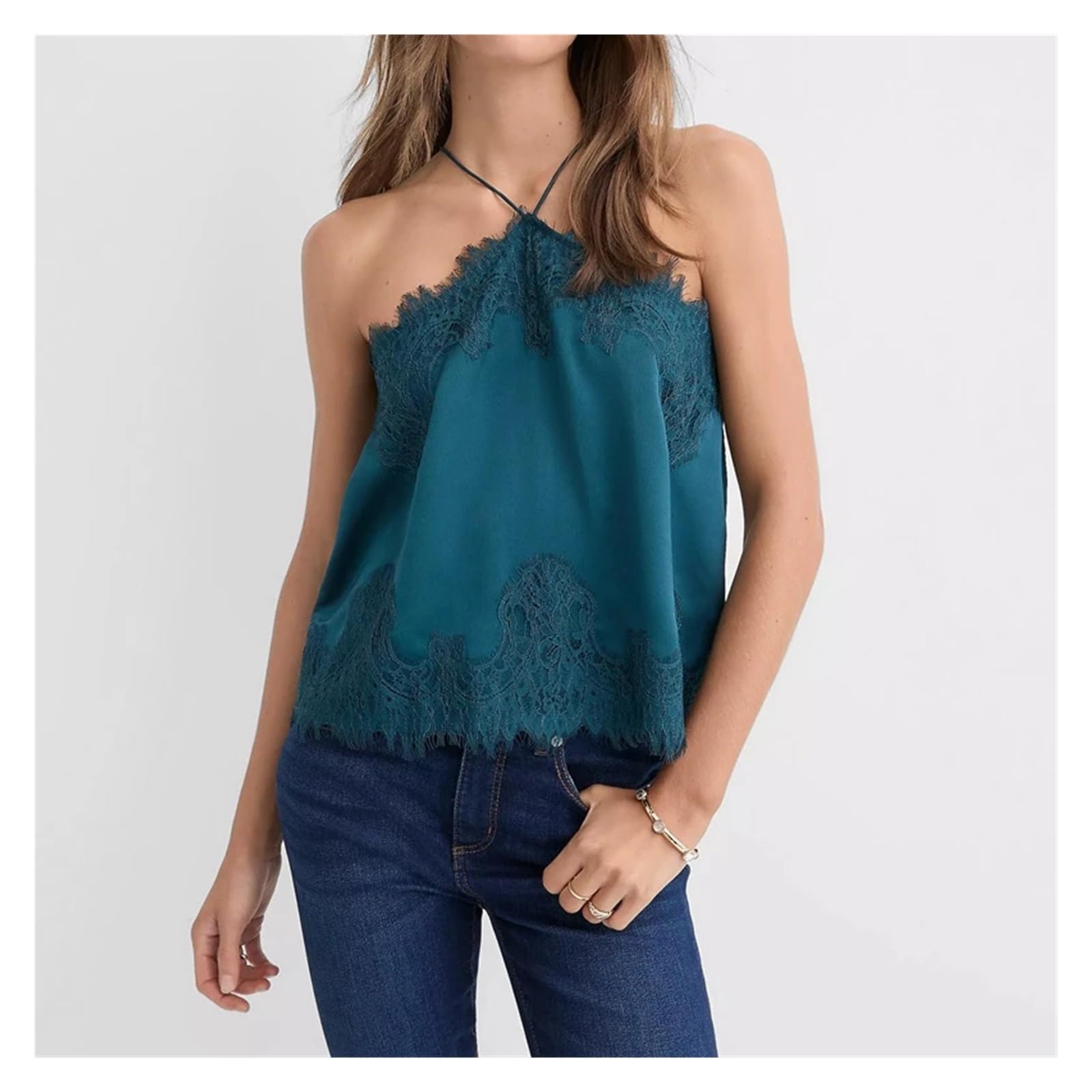 Top da Donna in Raso e Pizzo Gilet da Donna in Pizzo di Raso con Cinturino Spaghetti