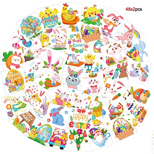 Howaf 96Pcs Easter Temporary Tattoos For Kids, Glow In Dark Easter Tattoos Fake Waterproof Tattoos Chick Easter Eggs Bunny Tattoo Stickers For Kids Party Favors Easter Basket Party Bag Fillers Gift #TOP4