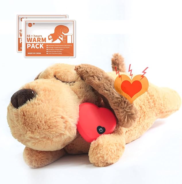 Dog Soft Plush Toy Pet Heart Beat Plush Dog Toy with Warmer Bag Puppy Anxiety Relief Toy for Puppy Dogs (DOG)