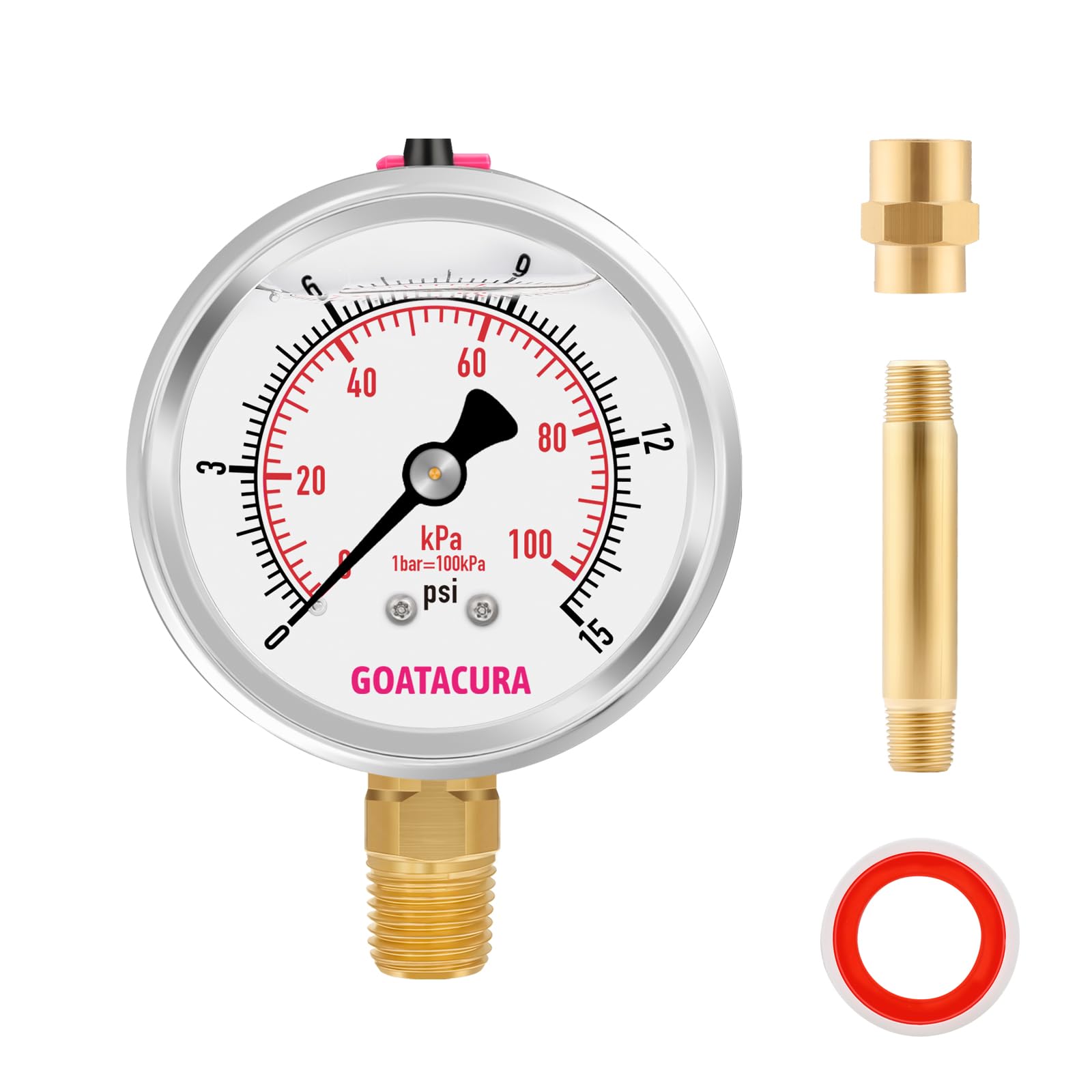Kit manometro per aria compressa riempito di glicerina per riscaldatori da 0-15 psi, quadrante da 2-1/2", ad alta precisione, per la misurazione di riscaldatori portatili a olio combustibile a bassa