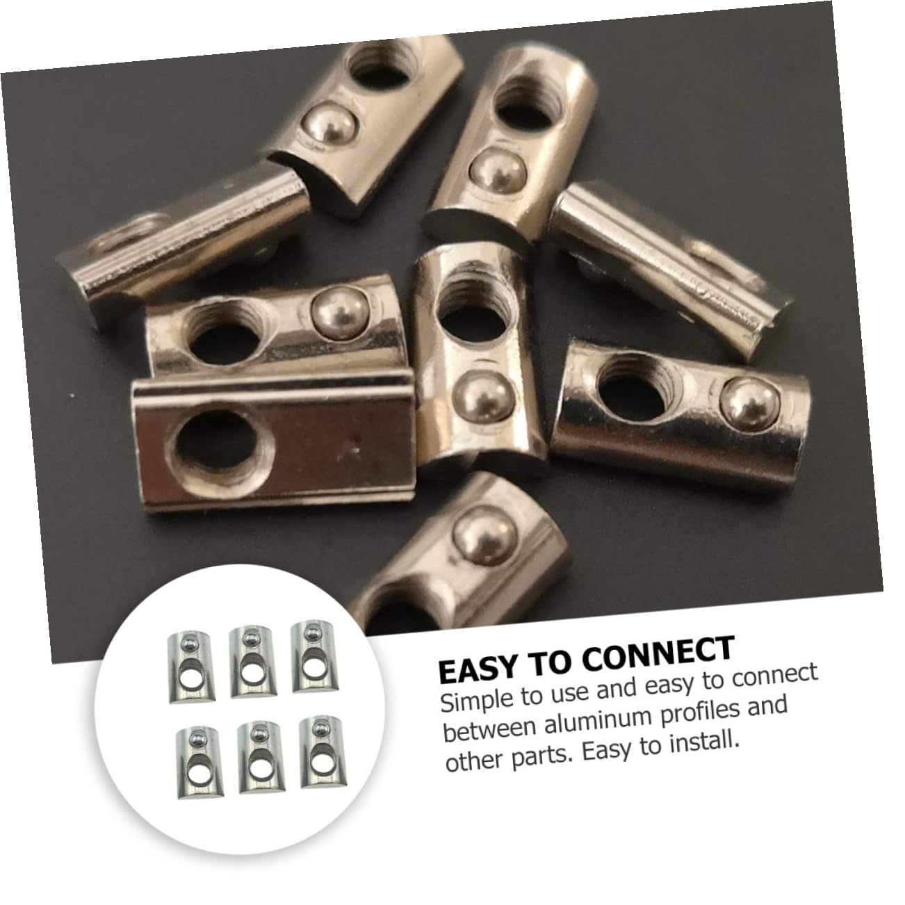 BETOOKY 100pcs Carbon Steel Nickel-Plated Roll Ball T-Slot Nuts Spring Loaded Elastic Nuts for Series Aluminum Extrusion Profiles Compatible with 20-m5, Industrial Fastening Hardware