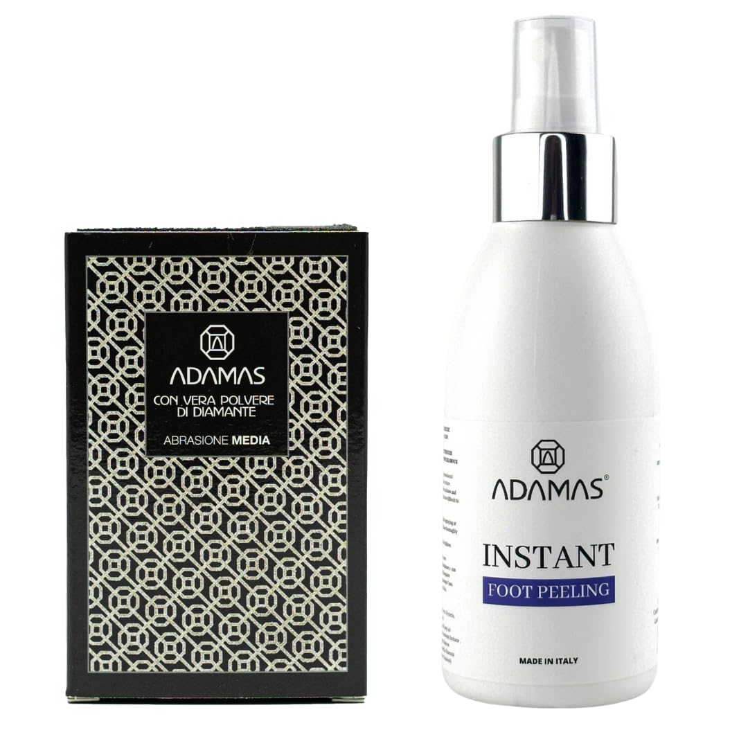 ADAMAS Kit Instant Foot Peeling -Trattamento Piedi Rimozione Calli Istantaneo in soli 5 minuti - Rimuovi facilmente la pelle secca e ruvida - 1x50ml + 1pz (Kit Buffer+ Instant Peeling)