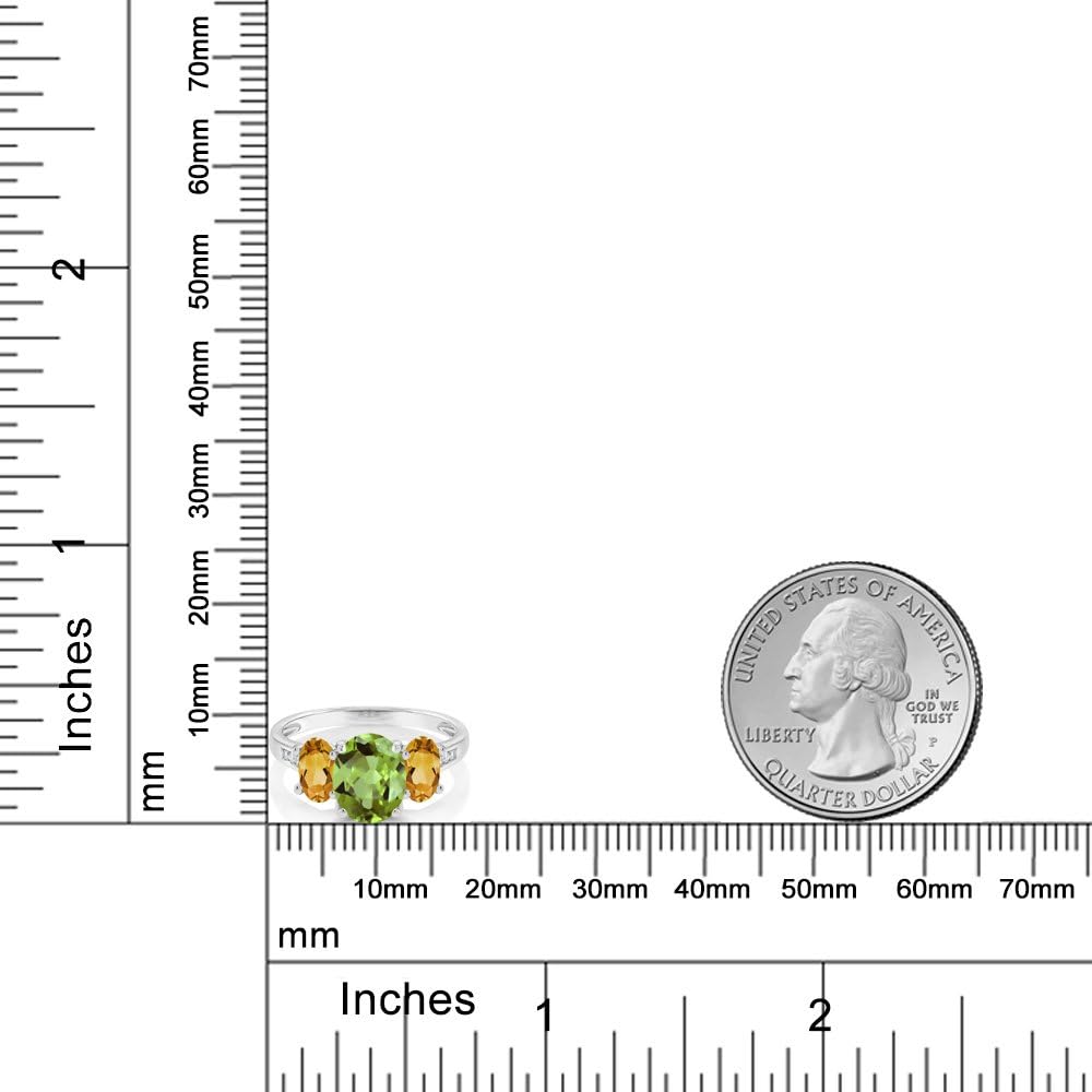 Gem Stone King 10K White Gold Green Peridot Yellow Citrine and White Diamond Oval 3-Stone Engagement Ring For Women (2.13 Cttw, Gemstone August Birthstone) - Image 3