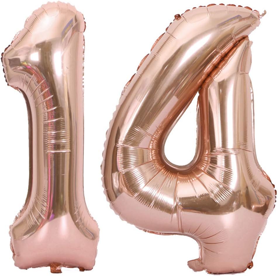 Tellpet Rose Gold Number 14 Balloons, 14th Birthday Party Balloons Decorations for Girls Backdrop Sign, 40 Inch