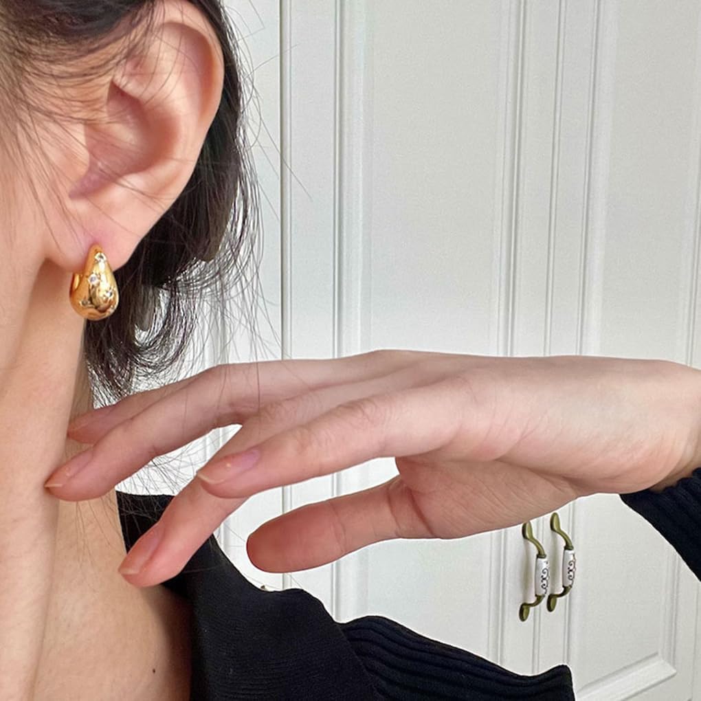 Chunky CZ Star Hoop Earrings for Women Vintage Thick Rhinestone Star Small Huggie Earrings Minimalist Crystal Cuff Hoop Earrings Wedding Accessories - Image 5