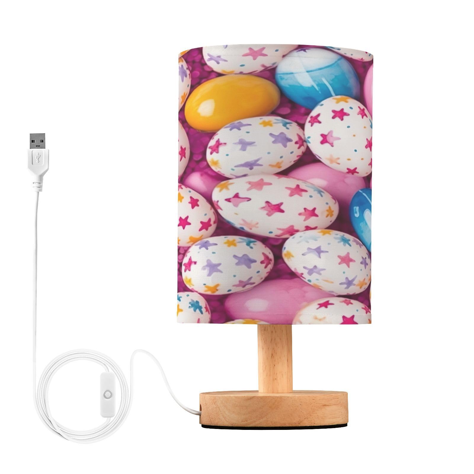 SDMKA Easter Pattern Bedside Table Lamp for Bedroom, Minimalist Nightstand Lamp with Round Fabric Shade for Living Room, Office, No Bulb Required