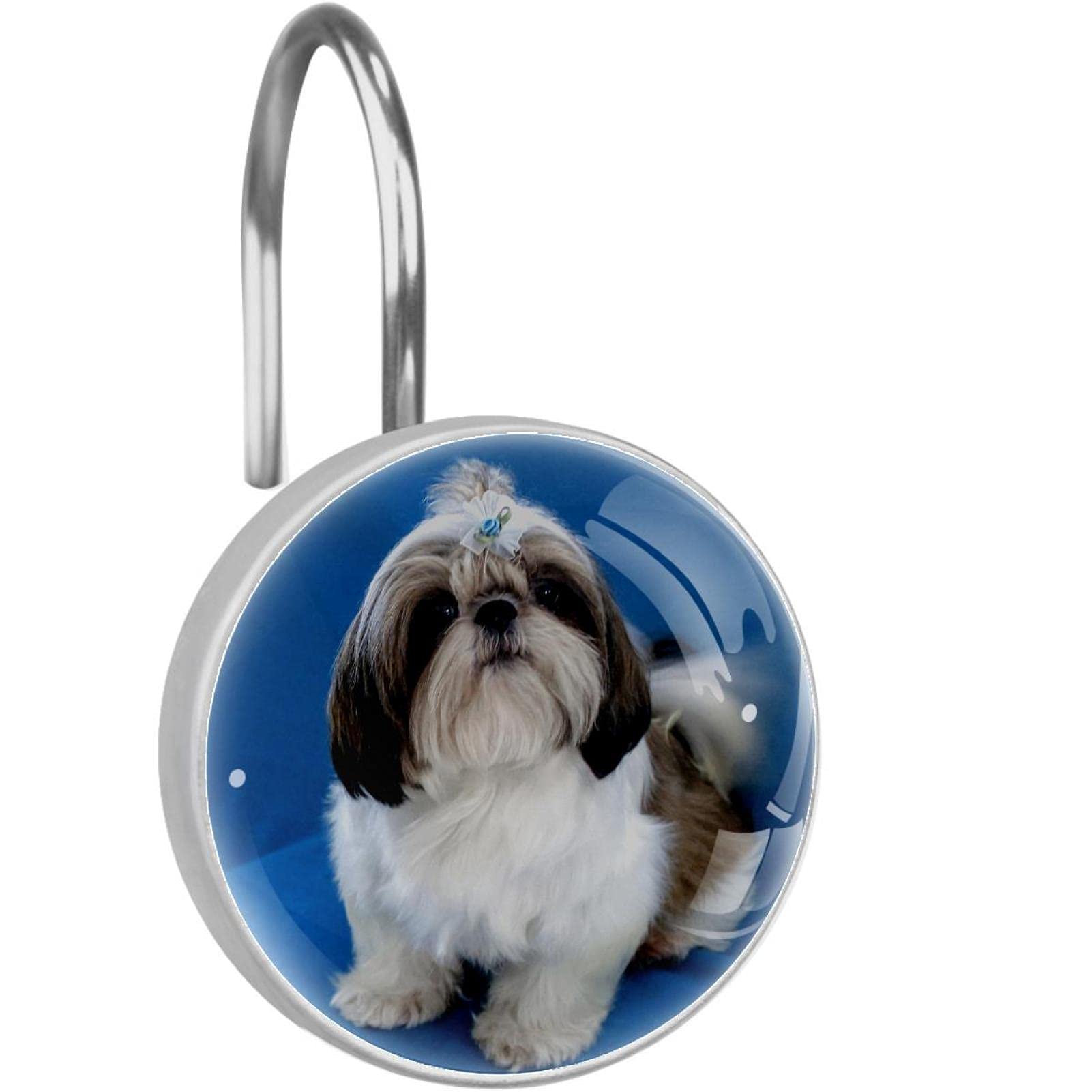 Crochets pour rideau de douche anti-rouille en acier inoxydable Shih Tzu lot de 12
