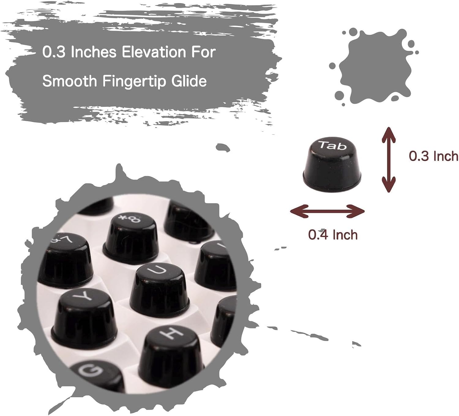 Long Nail Keyboard Stickers 128 Piece Set: Keyboard Bubbles - Protective Long Nail Keyboard Desktop Stickers (Black - 128 pcs)