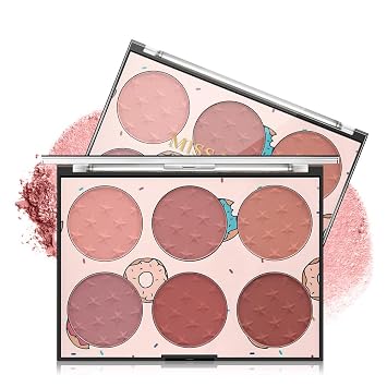 6 Colors Blush Palette, Matte and Shimmer Blush Palette, Smooth Blendable Powder, Multiuse Blusher Makeup with Contour Highlighter