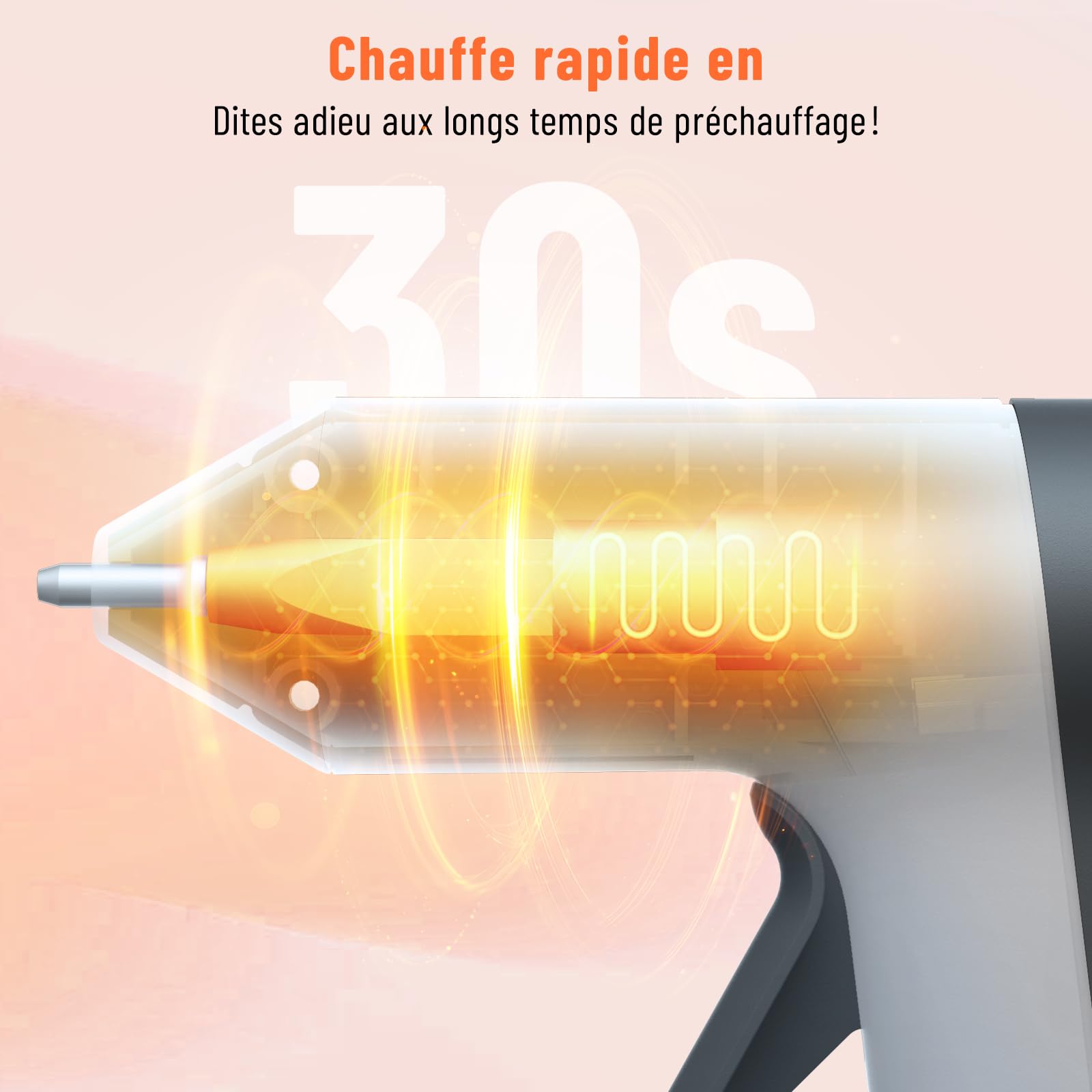 Katerk Pistolet à Colle Chaud Sans Fil, Pistolets à Colle Électriques avec Chauffage 30s, 20 Bâtons de Colle 7x100mm, 2500mAh Batterie, Arrêt Intelligent pour Bricolage, Art DIY et Réparations - Blanc