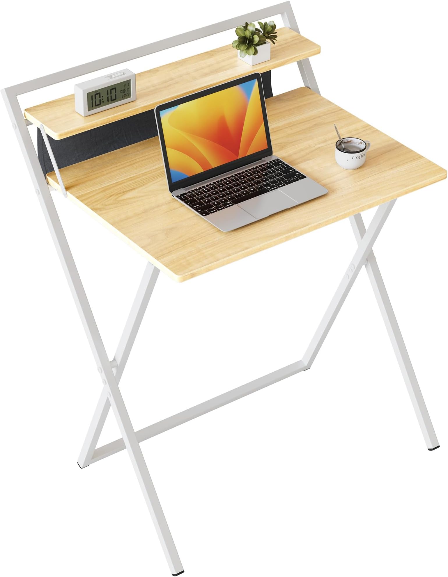 CubiCubi Folding Desk, Assembly 5 Minutes, With Monitor Stand, Folding Desk, Study Desk, Living Alone, Convenient Storage, Comes With Drop Proof Bag, Width 23.6 x Depth 15.7 inches (60 x 40 cm),