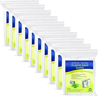 Cedolio 10-Pack 9x12 ft Plastic Drop Cloths for Painting - Waterproof Tear-Resistant Dust-Proof Furniture Tarps