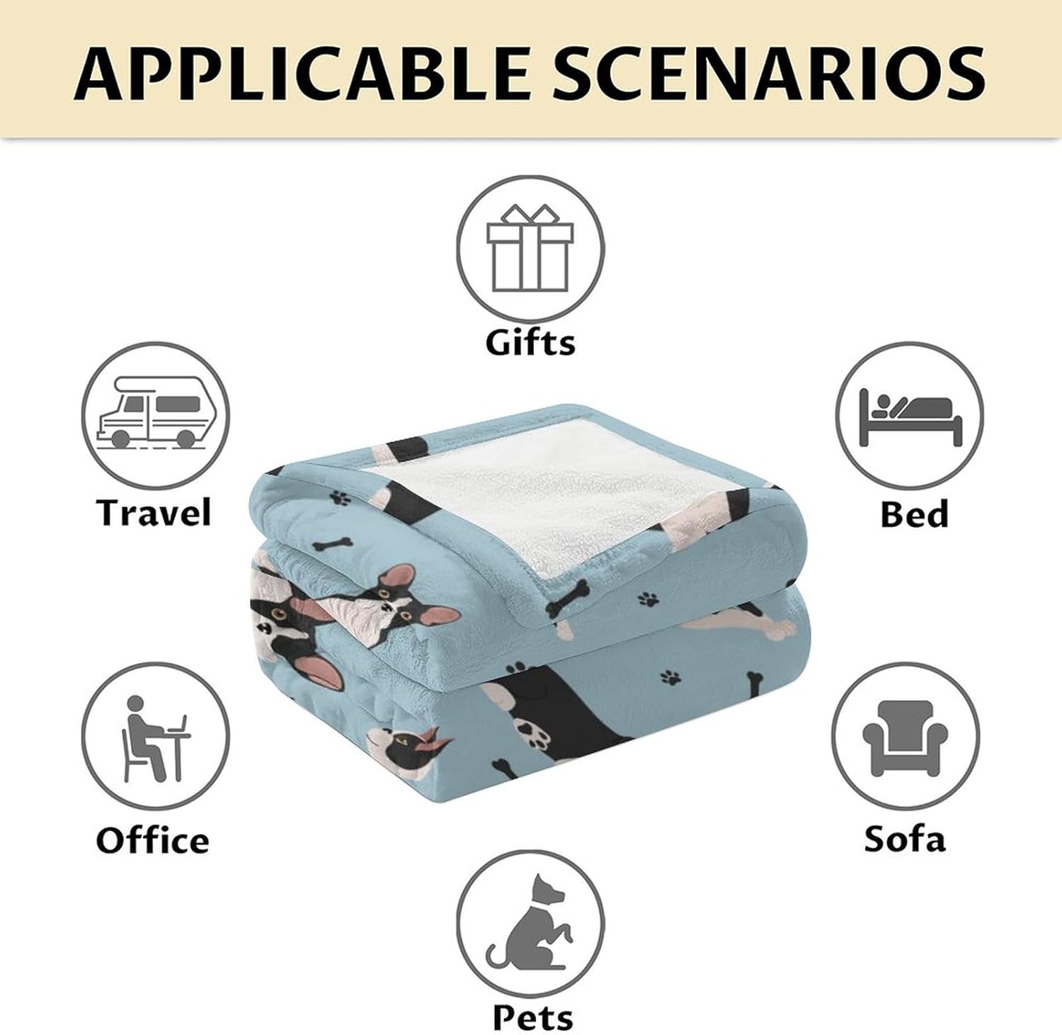 Boston Terrier Blanket for Adults - 60 x 80 Inches Throw Blanket Gifts for Dog Lovers - Blue Soft Cozy Blankets for Sofa, Bed & Living Room