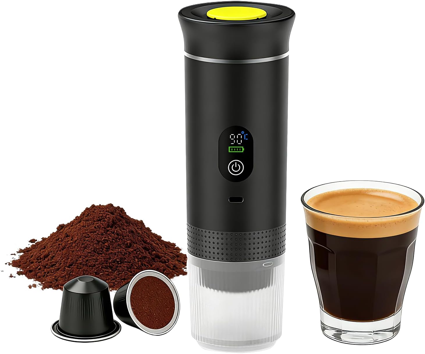 Portable Espresso Maker – 3-in-1 Coffee Maker with LED Display, Smart Temperature Control, Self-Cleaning Function, 150ml Cup Capacity for Travel & Home Use