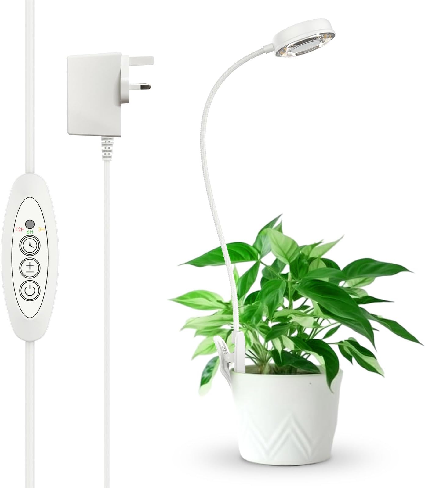 SANSI Grow Light for Indoor Plants, 4000K Sunlike White Full Spectrum Gooseneck Pot Clip LED Grow Lamp, 3/6/12H Timer (No Auto-on), 7 Brightness for Small Plants Growth - Pack of 1