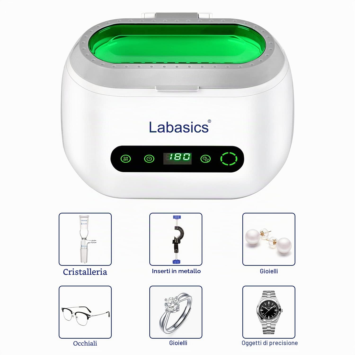Labasics Pulitore Ultrasuoni, Pulitore Ultrasuoni Professionale Compatto con Timer Digitale per Strumenti da Laboratorio, 600 ml