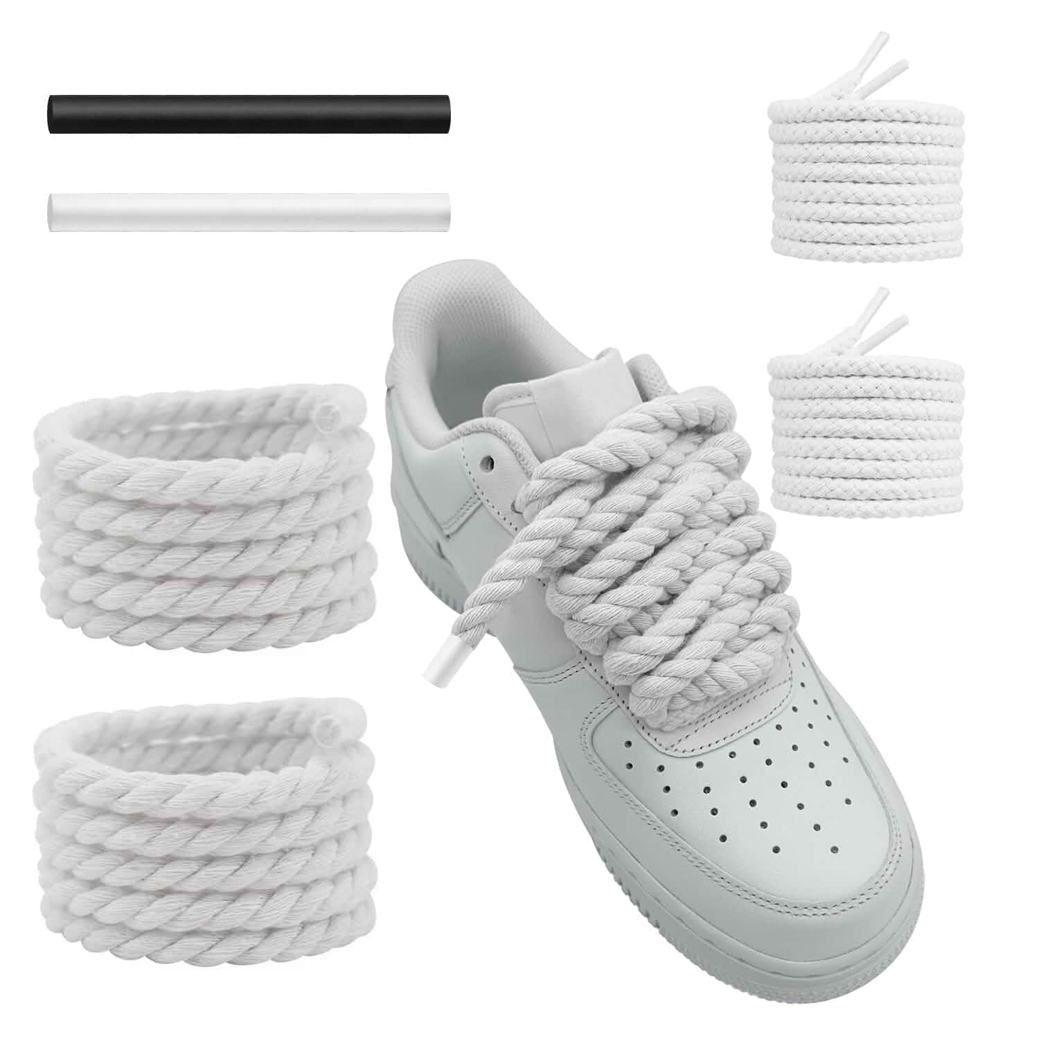 UamGlsob10mm/15mm Wide Thick Rope Shoe Laces for Air Force 1 Sneakers Round Chunky Cotton Shoelaces, Big Fat Jumbo Custom Braided Knotted Yarn Replacement Shoe Strings