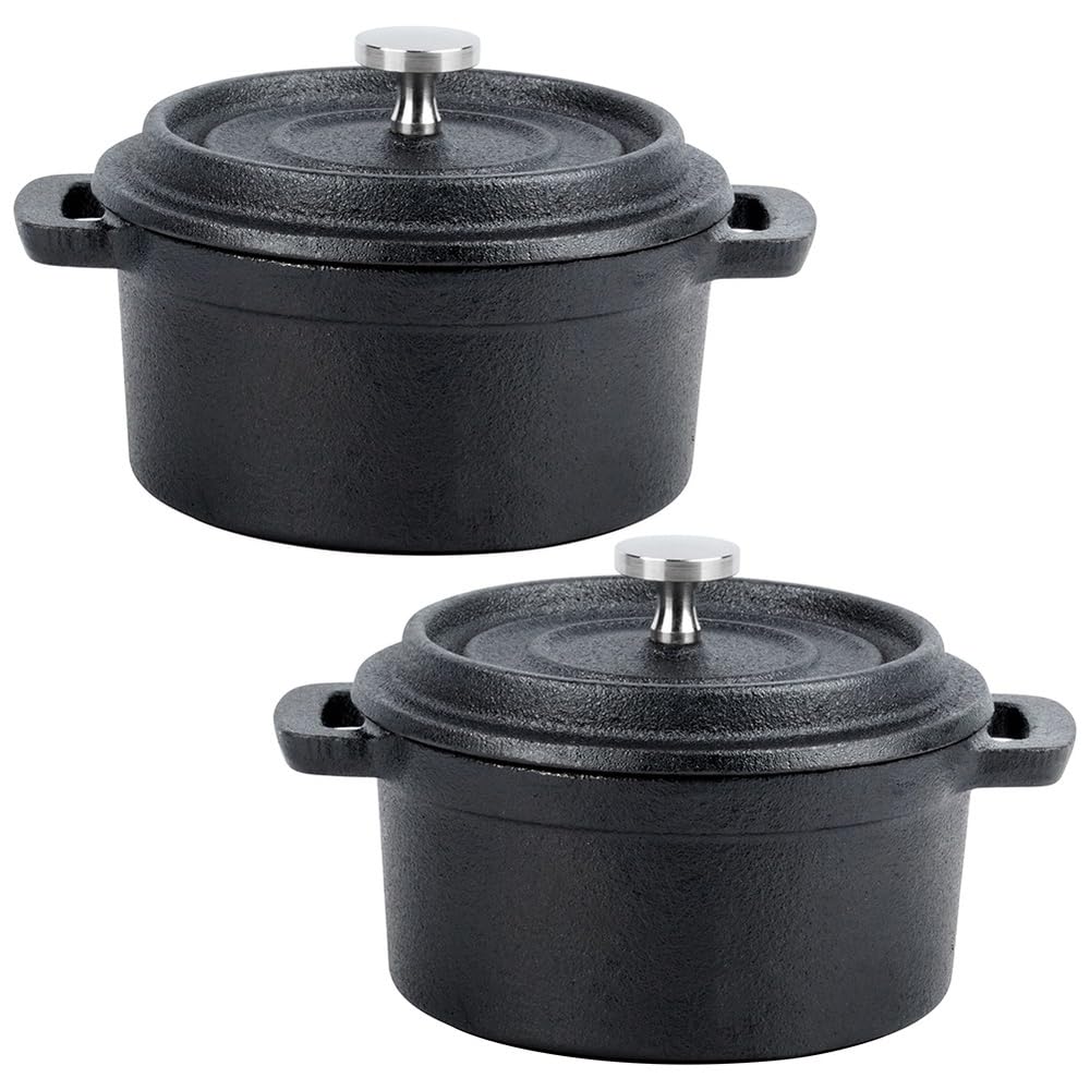 Vilde Lot de 2 mini cocottes en fonte avec couvercle de 10 cm – Mini casserole en fonte de 250 ml – Marmite de service et mini cocotte pour four, cuisinière et barbecue – Petit plat à gratin pour