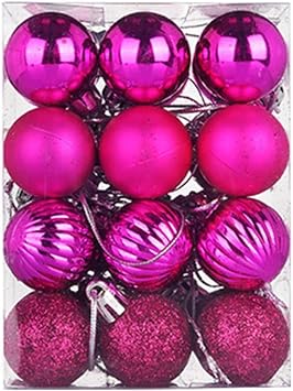 Christmas Baubles, 24 x Christmas Baubles Set Glitter Ball Red Christmas Tree Decorations for Christmas Decoration, Wedding, Birthday Party Pink