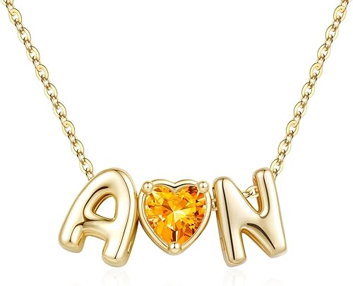 M MOOHAM Initial Birthstone Necklaces for Women - Two Initial Necklace Yellow No