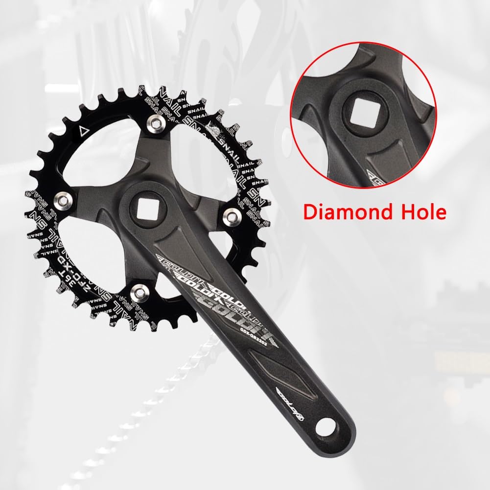 Guarnitura per Mountain Bike a velocità Singola 170/175 mm, pedivelle con Fori a Diamante per Bici da Strada con 104 corone Rotonde Strette e Larghe da 32/34/36/38/40/42 Denti, ADA