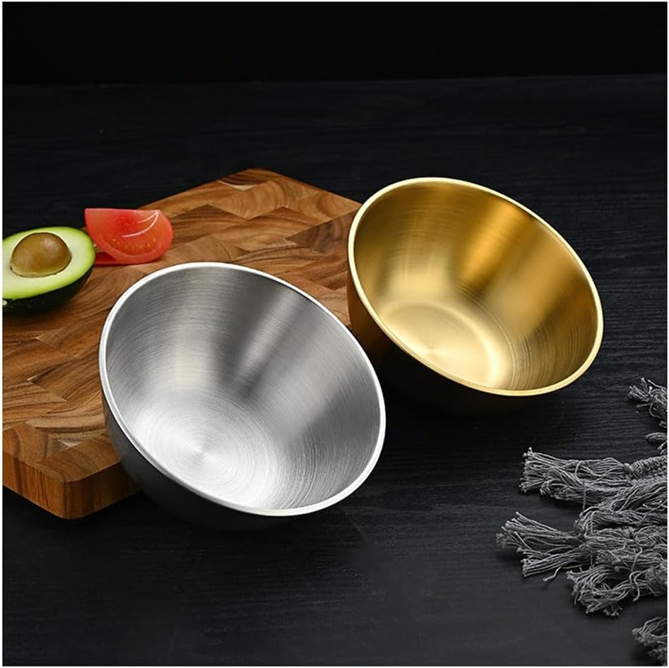 Stainless Steel Mixing Bowl, Stainless Steel Deep Bowl Design Kitchen Metal Bowls for Cooking Baking Mixing Marinating Cake Bread Salad(Size:19cm,Color:Gold)