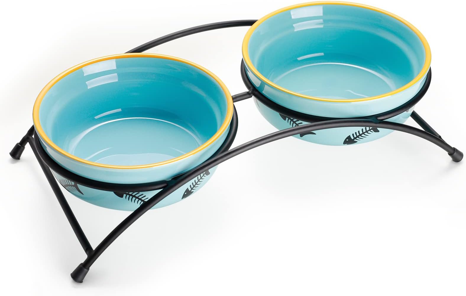 Y YHYCat Food Dishes, Raised Ceramic Bowls, 12 Ounce Capacity, Reduce Neck Burden, Non-Slip Stand, Dishwasher Safe
