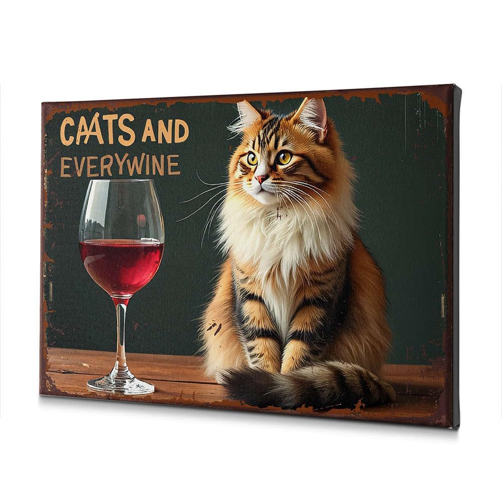 Cadre déco murale religieuse chat et vin affiche sur toile PKRD 30x40 cm
