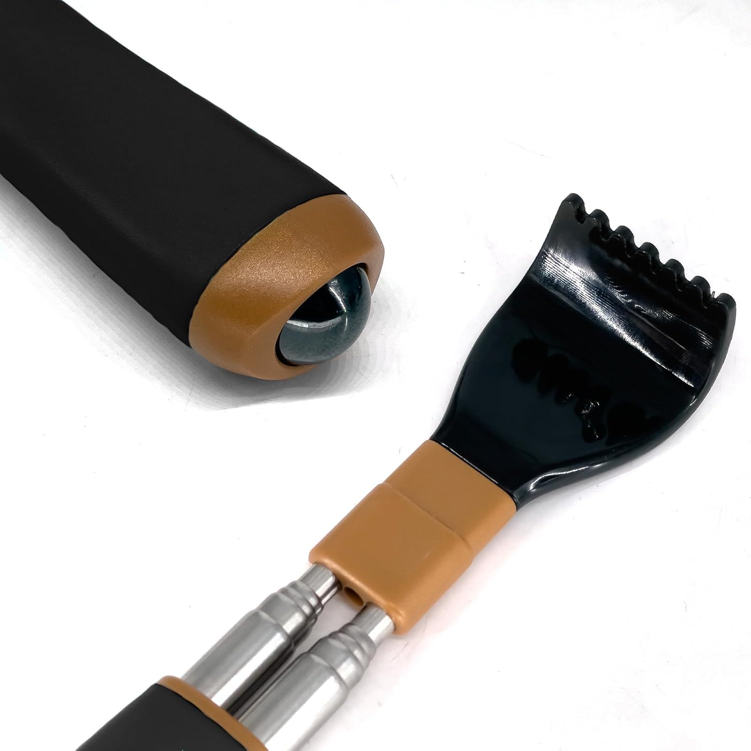 2-Pack Portable Telescopic Back Scratcher with Dual Rods and Magnetic Massage Ball, Massager for Scratching Black